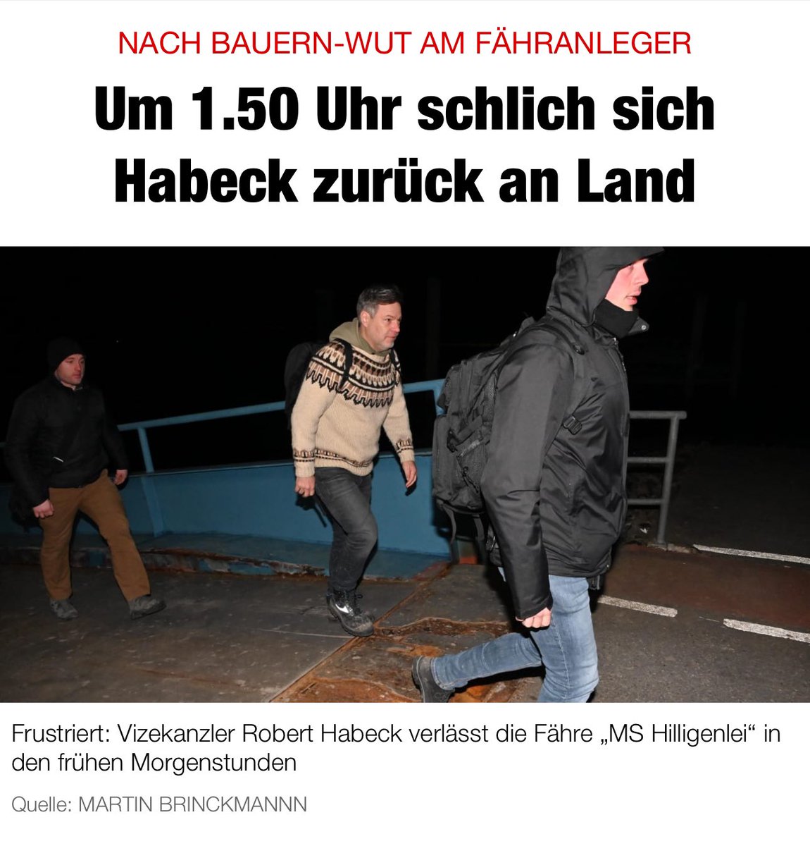 #Habeck, der zum Jahresbeginn gleich dadurch auffiel, krude Erfolgsbilanzen zur Energiewende aufzustellen, wird von den Bürgern nicht mehr ernstgenommen. Und statt den Dialog zu suchen, begeht er lieber Fährenflucht...