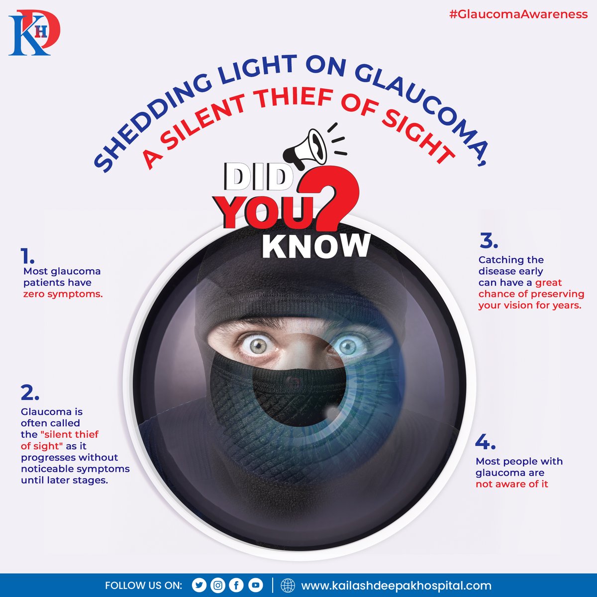KDHDelhi's tweet image. #DidYouKnow ?

Glaucoma, a common eye disease, can affect your vision adversely causing blindness. Early detection is crucial! 
Get your eyes checked regularly. 

Consult our Eye Specialists: kailashdeepakhospital.com

#sehatonfriday #SaveYourSight #eyecare #vision #eyecheckup