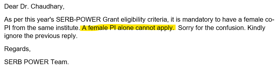 anji_283's tweet photo. Dear @guptaakhilesh63 its a very platform for women researchers. But I have a question regarding the eligibility criteria for the scheme. Why cannot a woman PI alone  submit a proposal to the scheme? @Monika_SERB @serbonline https://t.co/cXhldUp79X