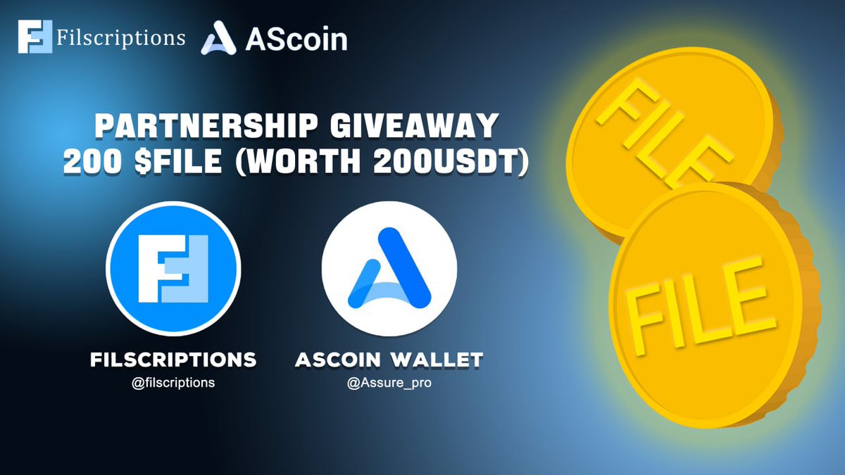 Assure_pro's tweet photo. 🎁#Filscoin's Inscription- $file Giveaway is here!

🎉$200 $file for 40 winners ⏲️ 72 Hours

✅Follow @filscriptions & @Assure_pro
✅Join TG  https://t.co/EqFC8gaQY6
✅Download AScoin APP： https://t.co/ka51UaXRtM
✅ Drop your $FIL AScoin address and your AScoin ID in the comment

🤑With more assets in your account, more likely to win！