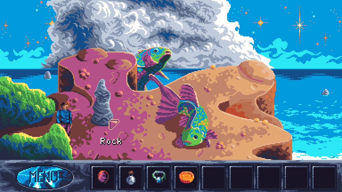 Cosmic_Void_'s tweet photo. Twilight Oracle - my point and click comedy adventure game - is coming out on January 30th!
Wishlist on Steam & play the demo - link in the message below. 👇👇👇
#retro #adventuregame #pointandclick #indiegame #indiedev #gamedev #ndiegamedev #comedy #retrogames #pixelart https://t.co/1S7fr95AeL