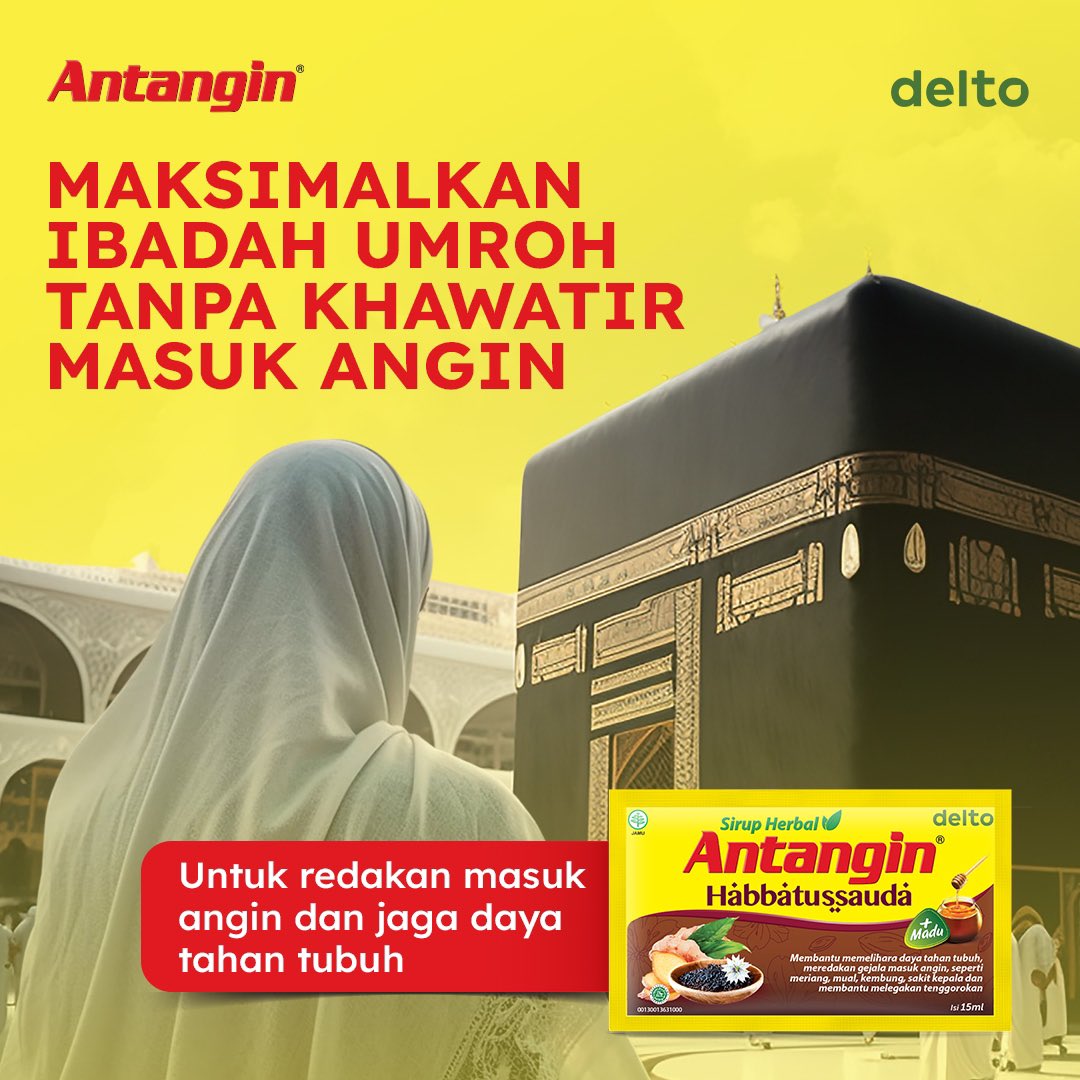 Antangin_IDN's tweet photo. Siapkan hati untuk ibadah umroh, siapkan diri agar tetap sehat dan selalu #SkipAngin

Sedia Antangin Habbatussauda, agar ibadahmu makin hangat 😇

#SkipAngin #Antangin #AntanginHabbatussauda https://t.co/BswC5WzIjW