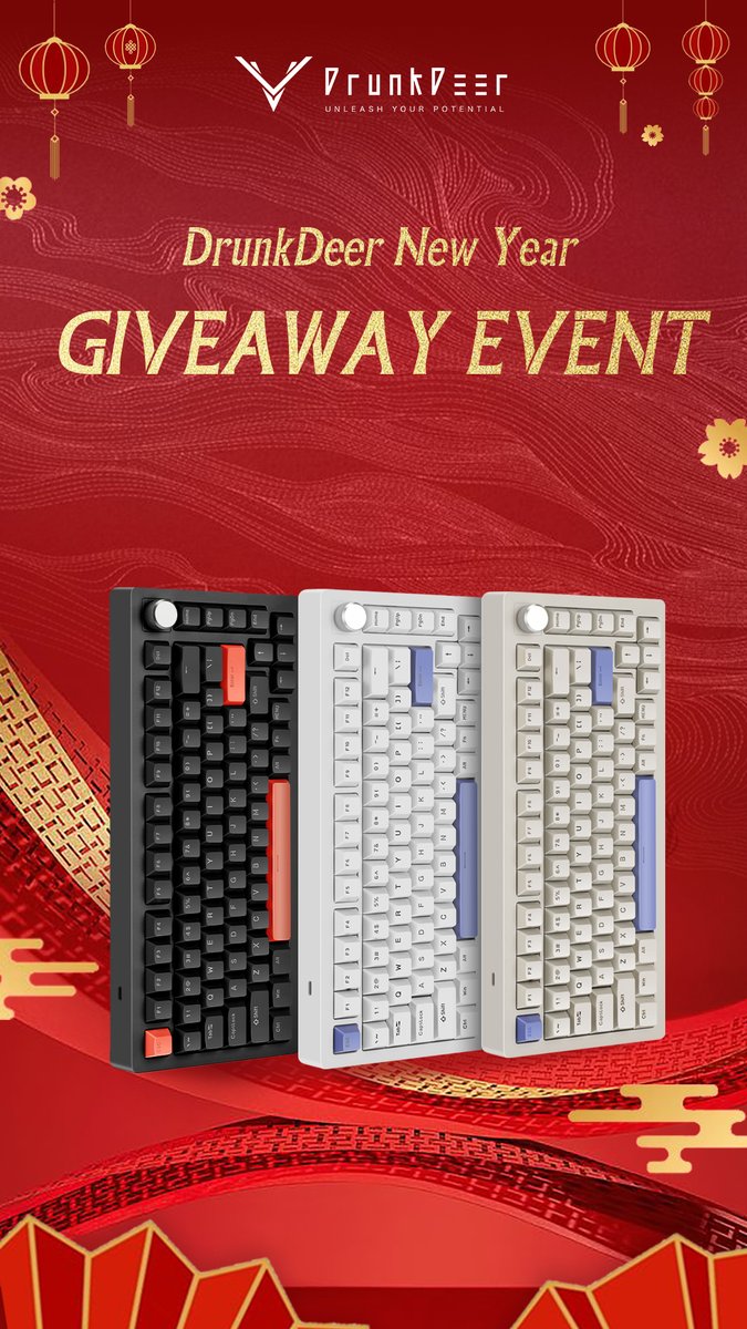 DrunkDeerKeeb's tweet photo. 🎉DrunkDeer New Year Rewards Giveaway Event🎉
Celebrate the start of an amazing year with DrunkDeer! 🌟 We're thrilled to kick off 2024 with a bang, The New Year Rewards Giveaway will be held on the official discord server!
🎁 Prizes That Spark Joy:
After voting, the A75 stands out, so the prize this time will be an A75 keyboard(the winner can choose the white one/black version) and a set of 42g switch springs.
🌈 How to Enter:
🌟 Enter our Discord server: https://t.co/ipqs28tW96.
🌟 Follow @DrunkDeerKeeb on Twitter.
🌟 repost this tweet and let others know and participate in this event!
🔥 join the celebration and let us see your New Year magic unfold! 🚀
🗓️ Event Duration:
The giveaway starts on 1/5/2024 and ends on 1/12/2024. Stay tuned! #Giveaway #DrunkDeer #HappyNewYear2024
