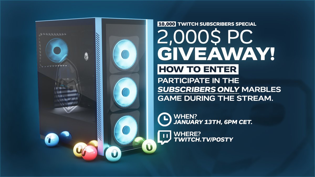 PostyOfficial's tweet photo. 🎁🔥THANKS TO YOU &amp; THE SUPPORT DURING DECEMBER. 🎁🔥
ONLY REQUIREMENT IS TO BE SUBSCRIBED TO MY TWITCH CHANNEL AND BE THERE ON 13TH OF JANUARY AT 6 PM CET / 9AM PST https://t.co/BlLveAotwN