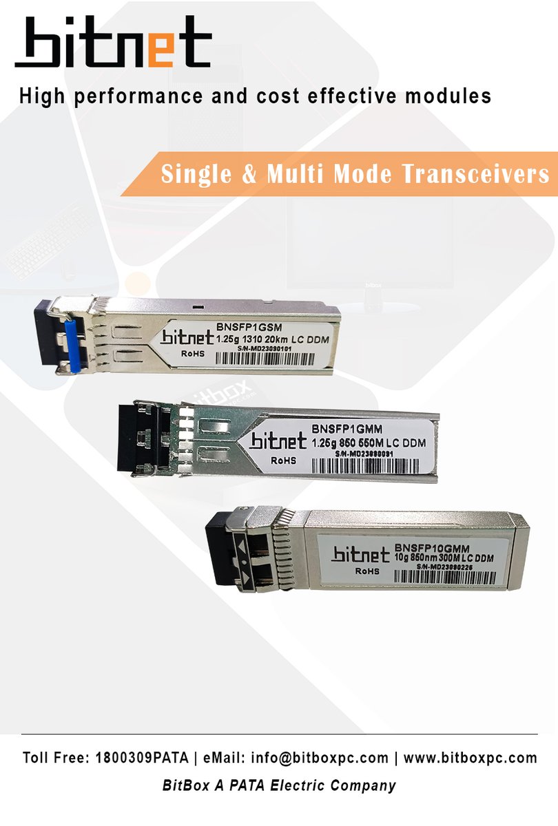bitbox_pc's tweet photo. BitNet Single & Multi Mode Transceivers !!
High performance and cost effective modules
To know more, visit: https://t.co/ZHHqlqh4Ez
.
.
#BitNet #Transceivers #BitNetTransceivers #Transceiver #FiberModule #MultiModeFiberModule #SingleModeFiberModule #Modules #India #BitBox https://t.co/N5F0cWAD6V