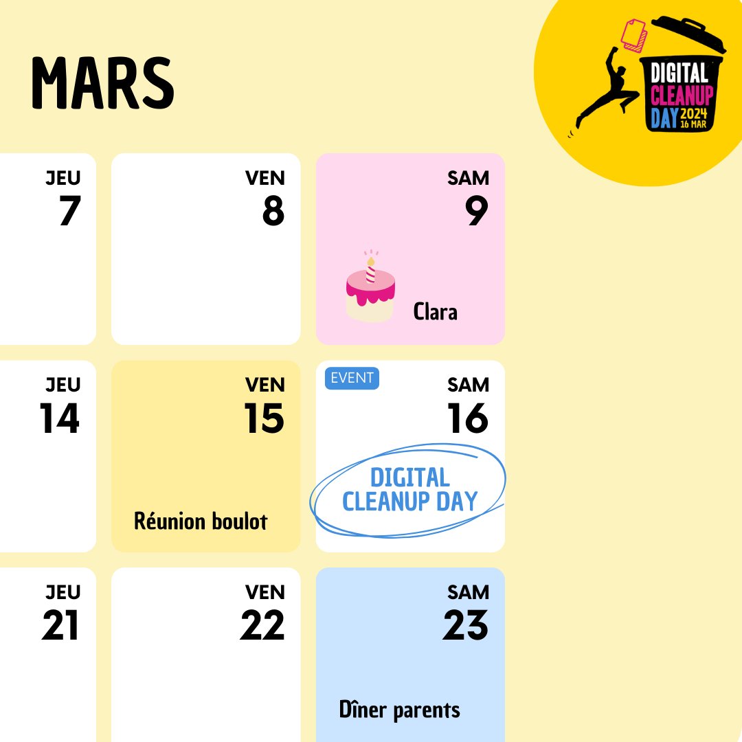 digitcleanup_fr's tweet photo. 🗓️🌐 Le #DigitalCleanupDay fait son grand retour le 16 mars 2024 ! 

L'occasion parfaite pour chacun d'entre nous de prendre conscience de l'impact de nos pratiques numériques sur l'environnement 💻🌍

Rejoignez-nous dans cette aventure collective où chaque geste compte ! 💚 #RSE https://t.co/0U47yAxhoH
