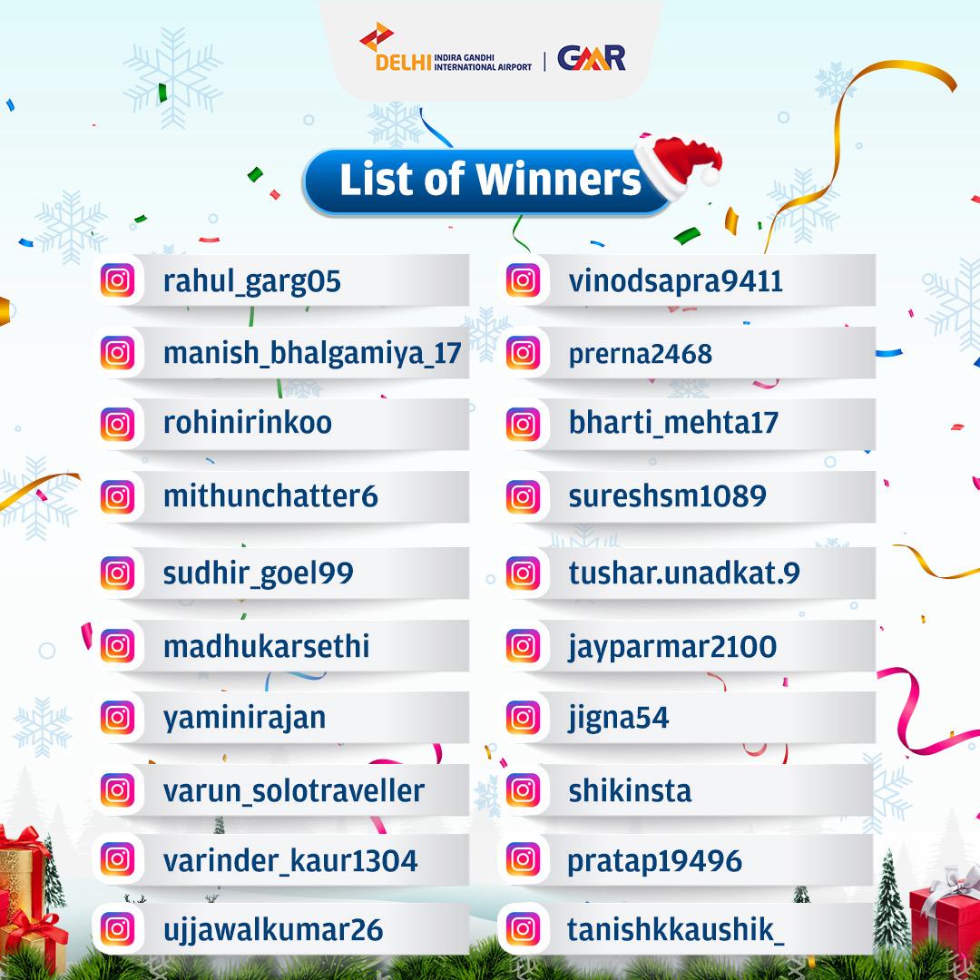 DelhiAirport's tweet photo. Congratulations to the winners of #TheHiddenSanta contest by #DelhiAirport!

To claim your reward, DM us your full name, phone no. and email from your winning social handle.

Stay connected with us for more such exciting activities and content. Keep participating, keep winning! https://t.co/kIkpFGcf5r