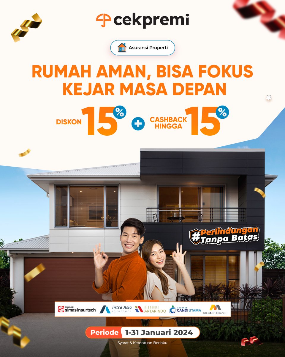 cekpremi's tweet photo. Awali tahun 2024 dengan perlindungan untuk properti mu. Kejar masa depan lebih fokus, rumah pun udah ada yang urus.

Cek premi sekarang juga di https://t.co/VMimZIEQke

#Cekpremi #Asuransi #PerlindunganTanpaBatas https://t.co/SAy4sHWNki