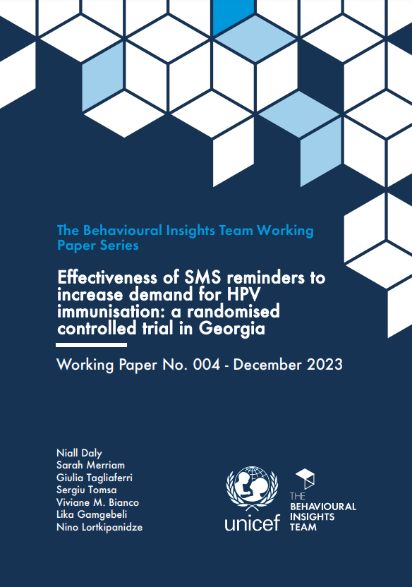 Dr Helen Brown (@heleneliz_brown) on Twitter photo New working paper from <a href="/B_I_Team/">The Behavioural Insights Team</a> and <a href="/UNICEF/">UNICEF</a> π·
π― HPV vaccination for 10-12yo girls in Georgia π¬πͺ
π RCT feat. 55,000 participants
π¨ All new messages increased uptake, but...
π¨ ...'Reserved for your daughter' most effective
Happy new year, team!
bi.team/publications/wβ¦ New working paper from <a href="/B_I_Team/">The Behavioural Insights Team</a> and <a href="/UNICEF/">UNICEF</a> π·
π― HPV vaccination for 10-12yo girls in Georgia π¬πͺ
π RCT feat. 55,000 participants
π¨ All new messages increased uptake, but...
π¨ ...'Reserved for your daughter' most effective
Happy new year, team!
bi.team/publications/wβ¦