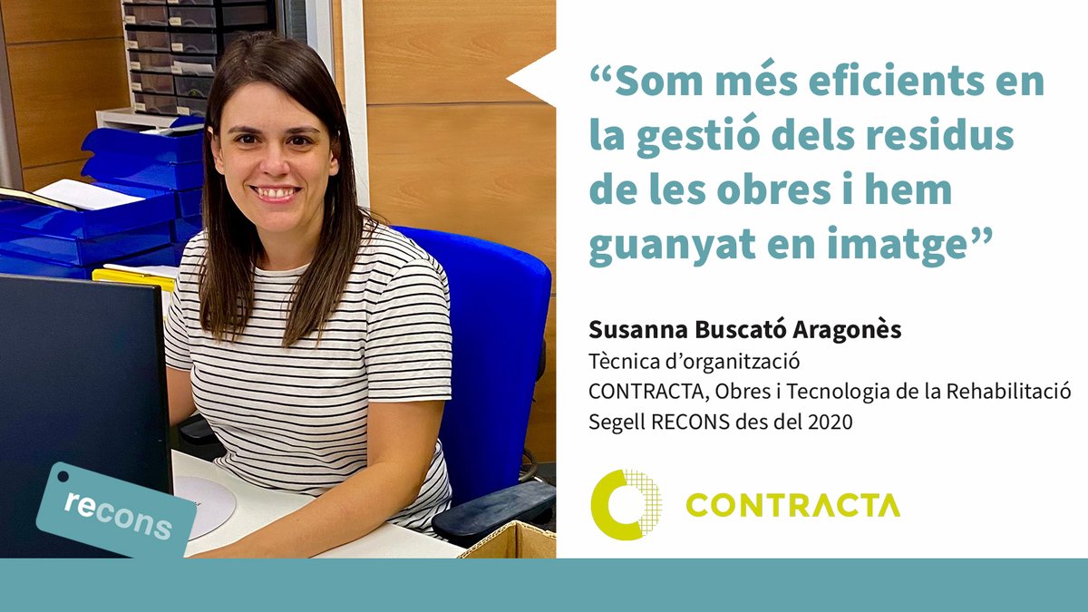 ConstructorsBCN's tweet image. L'empresa CONTRACTA compta des del 2020 amb el segell #RECONS de gestió sostenible dels residus. La seva tècnica d’organització, Susanna Buscató, explica què els ha suposat i com han guanyat en imatge i eficiència.
➕ gremi-obres.org/som-mes-eficie…