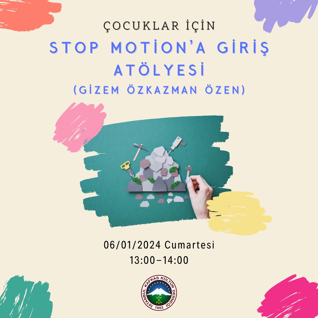 Atölyelerimiz her Cumartesi saat 13:00-14:00 arasında yapılmaktadır.