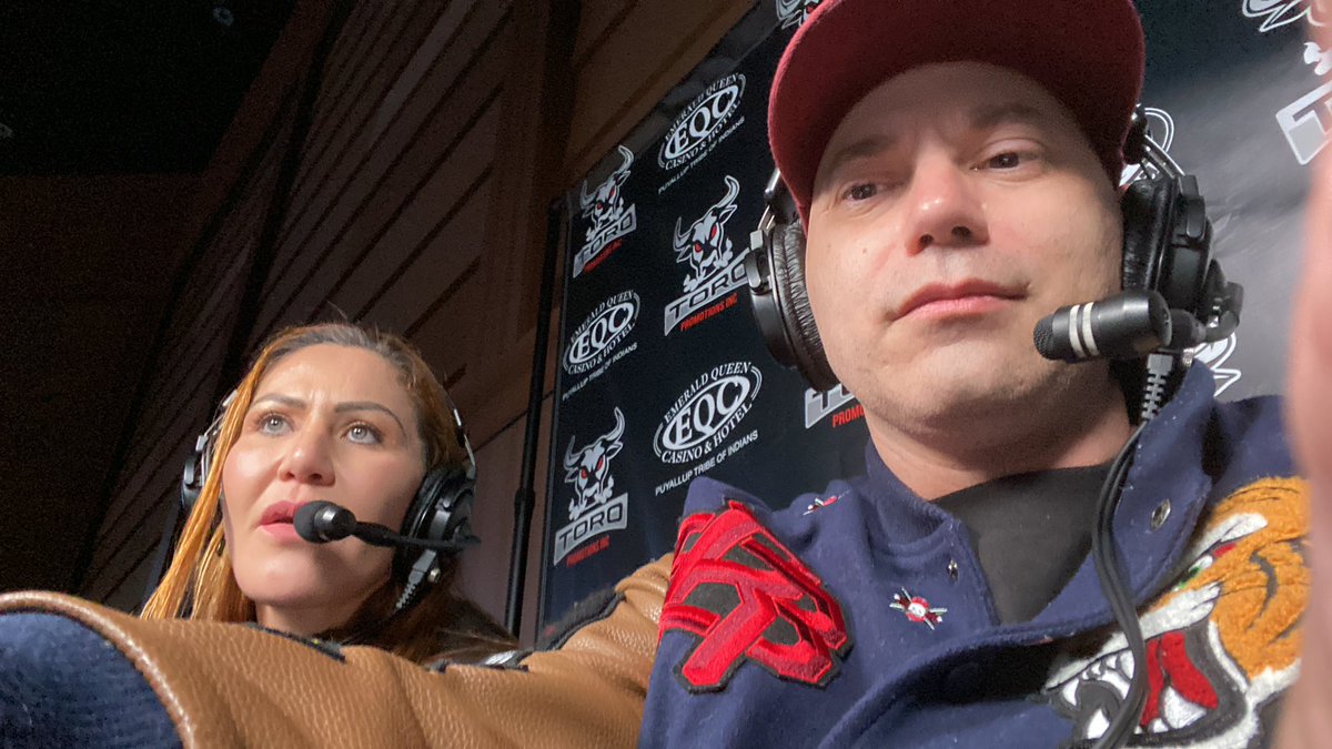 Seckbach's tweet photo. JUST FINISHED THE PPV BROADCAST FROM THE FIGHTS IN WASHINGTON- all I can say is… those who didn’t want me as a Repoter will get me as a commentator on PPV 🫡😂🥊here with the 🐐 @criscyborg https://t.co/JJQj4l7uhh