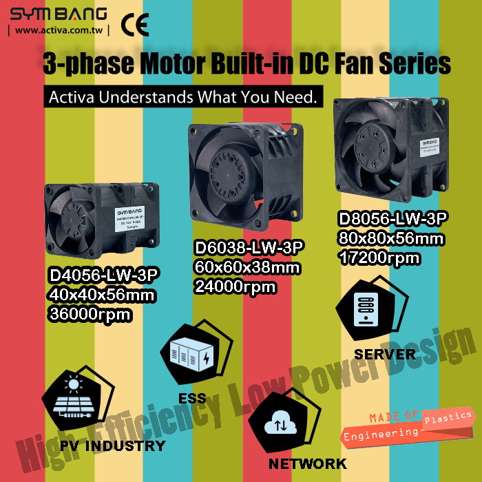 ActivaInc's tweet photo. New product released 3-phase Motor Built-in DC Fans: D4056-LW-3P|D6038-LW-3P|D8056-LW-3P
For more information visit our website : https://t.co/XhqzJiNBRb
#Sweepermachine #madeintaiwan #coolingfan #activa #symbang #fan #acfan #acaxialfan #blower #cleanrooms #FFU #ventilation https://t.co/mM9XPza5kH