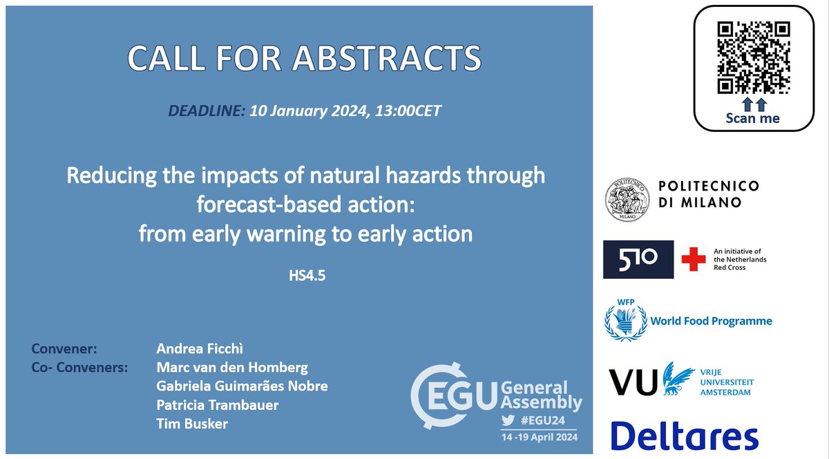 Only a couple of days left to apply to #EGU24! Working on impact-based forecasting, early warning or early action? Very welcome to join our session!