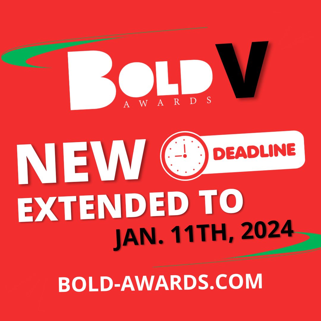 Attention BOLD innovators! The submission deadline for #BOLDAwards @Bold_Awards 5th edition has been extended until January 11th, 2024! Let's #beBOLD this #NewYear hubs.la/Q02flBbZ0 🚀 #BOLD5
