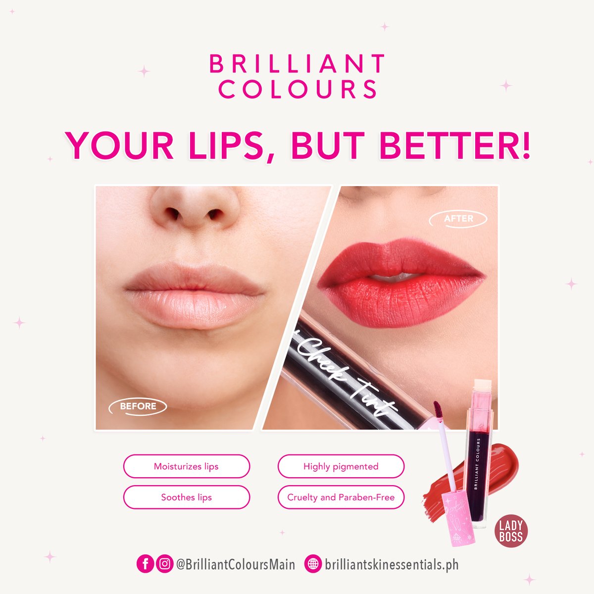 bcolours_main's tweet photo. YOUR LIPS, BUT BETTER!

This non-drying, smudge-proof, lightweight lip tint keep your lips feeling moisturized for up to an hour. 

#BrilliantColours 
#BrilliantSkinEssentials https://t.co/tXZlbCkCqp