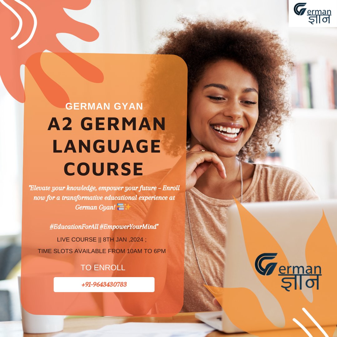 Embark on your German language journey with our upcoming A2 course starting both online and offline on January 8, 2024!

Secure your spot now! Enroll via WhatsApp at +91-9643430783. #LearnGerman #LanguageCourses #NewBatchesAlert #germangyan