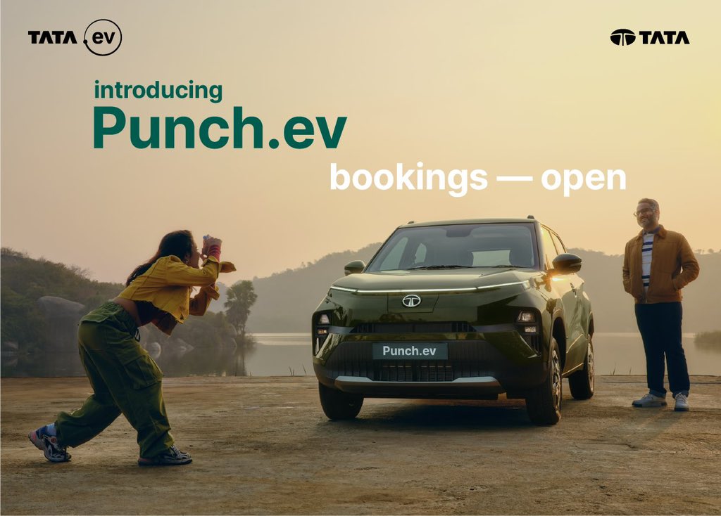 askabtauto's tweet photo. Tata Punch EV revealed ⚡️

》Based on Acti.ev architecture
》Offered in 2 range options : Standard and Long Range 
》10.25-inch infotainment system
》6-Airbags
》Front mounted charging point
》Booking Open with a token amount of ₹ 21,000 
#TataMotors #PunchEV #TataPunchEV https://t.co/FaqsahzfI8