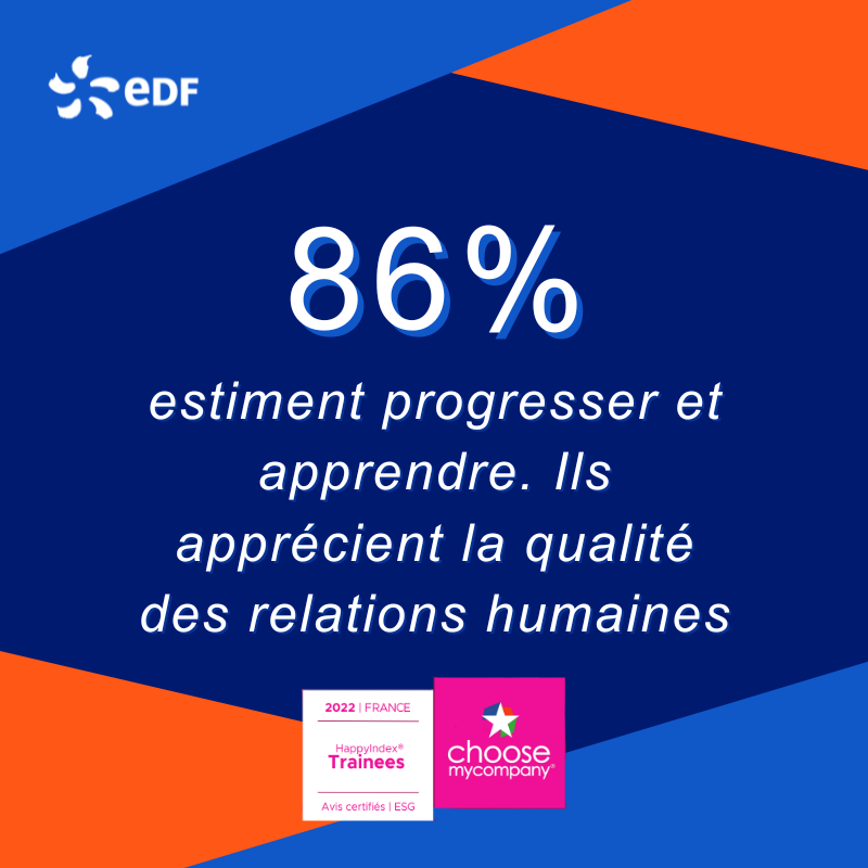 edfrecrute's tweet photo. Chez EDF, chaque stage est une expérience enrichissante!🚀
Pour la 8ème année consécutive, nous sommes parmi les entreprises les plus stagiaires/alternants friendly selon l'enquête #HappyTrainees
Rejoignez-nous https://t.co/QcgRye9Wfd
#MonStageUtile