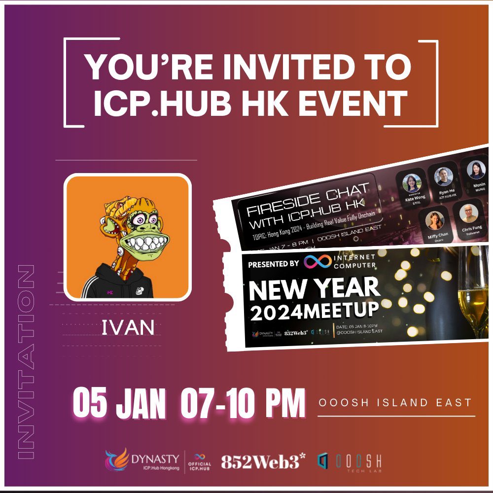 感謝 @852web3 邀請🫶🏼
可惜忙緊加拿大事宜🇨🇦
最近可能都出席唔到線下活動🙏🏼

不過參加人數已經達到200+ 👏🏼
大家有興趣就快啲報名啦👍🏼
@dynasty_icp @ICPinfinite 

lu.ma/icpnewyear2024
