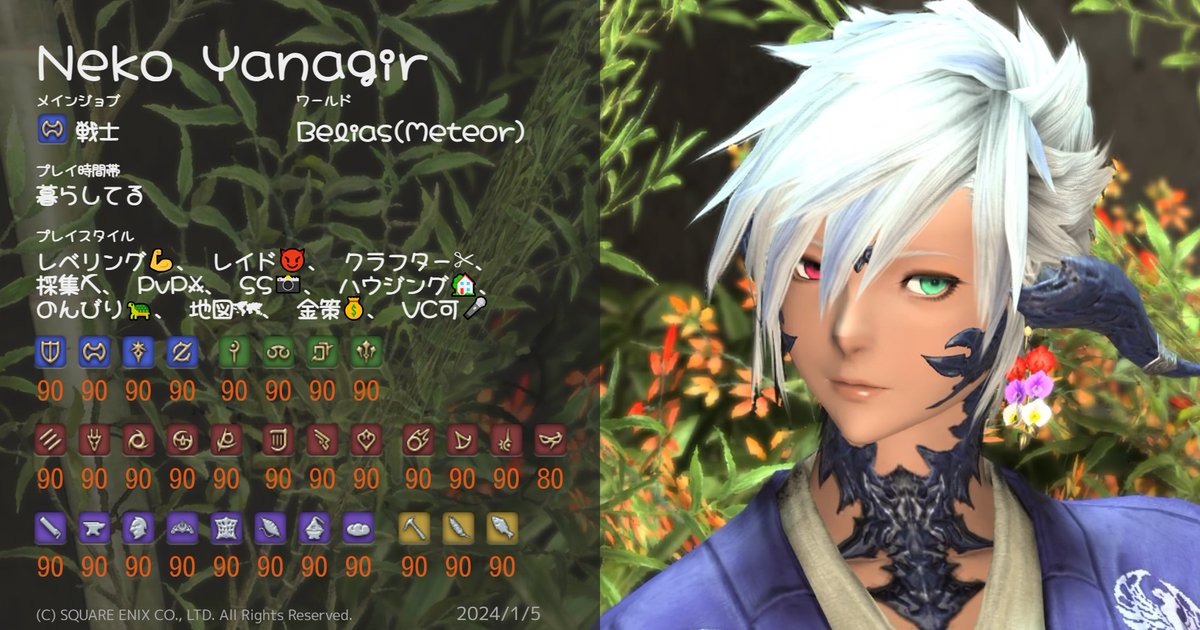 Neko_Yanagir's tweet photo. キャラクターカード作ったよ！
メイン：Neko Yanagir
サブ子：Neko Jyara(エウレカ用)
#FFXIV #FF14 #FF14キャラカ #キャラクターカード #DCMeteor #Belias #アウラ #ミコッテ https://t.co/VZy0LKsB0z
