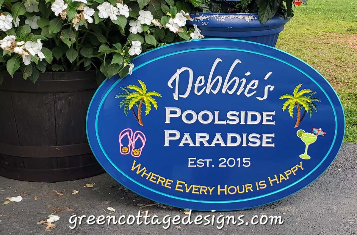 cottage_green's tweet image. PVC Pool House Signs Happy Hour Paradise by greencottagedesigns.com ¾" thick PVC Signs• Proofs Provided• #PinkFlipFlops #POOL #poolsign #outdooradventures #pvcsigns #LittleDebbie