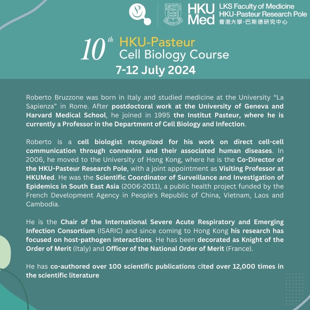 HKU_Pasteur's tweet photo. It is time to begin the introductions for the Cell Biology Course scheduled from July 7th to July 12th, 2024!

Roberto Bruzzone is not only the co-director of @HKU_Pasteur and the Centre for Immunology and Infection (C2i), but also one of the four Course Directors!

#cellbiology https://t.co/DKrJZ5nvJF