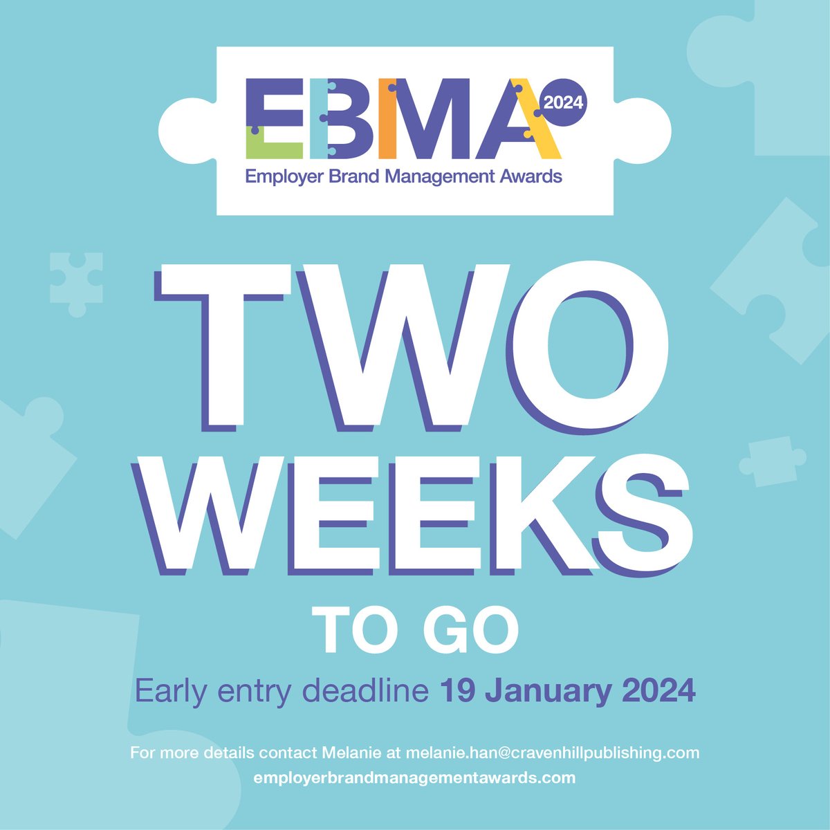 Two weeks before the early entry deadline! Take advantage of our early bird offer! 🐦

Enter by 19 January 2024 to receive £100 off your total entry cost. Not ready to submit the entries? Get in touch with Melanie at melanie.han@cravenhillpublishing.com to secure your discount!