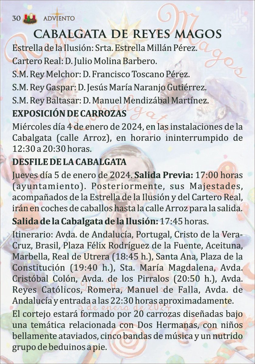 Adviento_DH's tweet photo. CABALGATA DE REYES MAGOS | 👑

Hoy 5 de enero, DÍA GRANDE en la ciudad. #DosHermanas.

Aquí, la ficha con todos los datos, incluida en nuestra guía de belenes: 👉🏻 https://t.co/3t74cjMMfI

Fuente: Asociación Pro-Cabalgata. 💫

¡¡Felices Reyes Magos!! 👑👑👑

#Navidad #BelenesDH 🌲 https://t.co/N3So38G9Nw