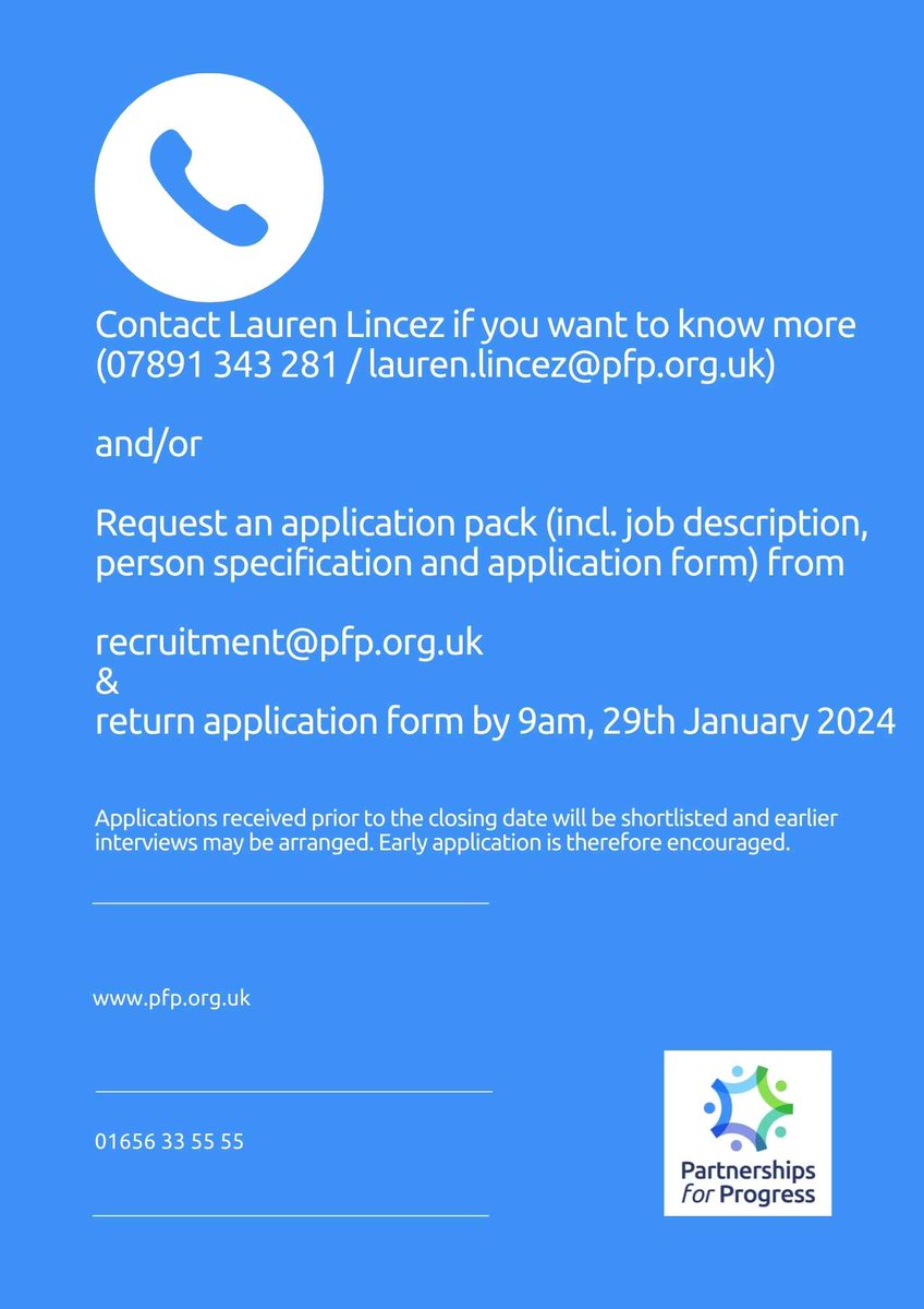 ‼️ NEW VACANCY ‼️

If you
1) are a social worker with lots of experience of parenting assessments
2) want a small caseload of families to work closely with

How about joining #PfP as a #SocialWorker in #Bridgend? 
Email recruitment@pfp.org.uk for the full Info Pack on the role!