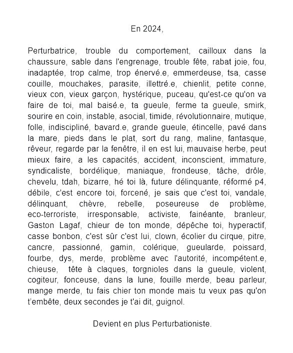 Les perturbationistes vous souhaitent une bonne année perturbante. 
.
.
#perturbation #offensive #perturbationisme #voeux #mouvementperturbationiste #mouvement #perturbationiste #texte #poesie
