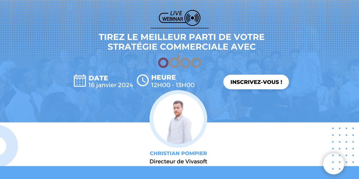 Vivasoft_FR's tweet photo. 🚀 Rejoignez-nous le 16 janvier pour découvrir comment tirer le meilleur parti de votre stratégie commerciale avec @Odoo. 

Découvrez Odoo en action 
Maximisez l'efficacité de vos processus commerciaux
Astuces pour optimiser votre utilisation d'Odoo 

👉 https://t.co/Amqdt3gznz https://t.co/La2i6VA37V