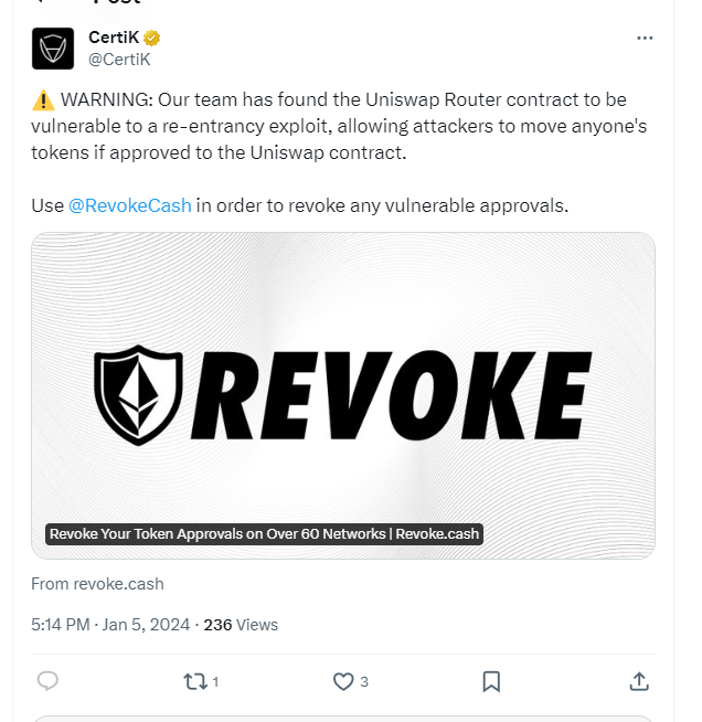 WuBlockchain's tweet photo. The official Twitter account of security auditing company CertiK has been compromised and phishing links are being posted to defraud users of their wallet funds. Not long ago, the Discord on Certik’s official website was also replaced and turned into a fake Discord with phishing links.