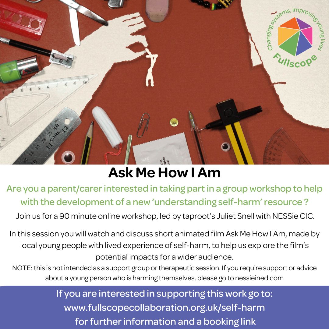 Fullscope has worked with a group of young people to co-create a short film. They'd like to explore wider opportunities for access to the film but first, they need to fully consider its potential impacts. Could you help them with this work? fullscopecollaboration.org.uk/self-harm #childsupport