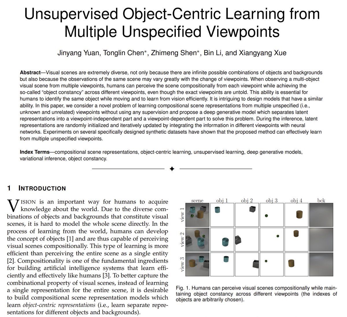 libin_ai's tweet image. First paper in 2024 &quot;Unsupervised Object-Centric Learning From Multiple Unspecified Viewpoints&quot; published online at doi.org/10.1109/TPAMI.…🥳
📰arxiv.org/abs/2401.01922 
#ObjectCentric