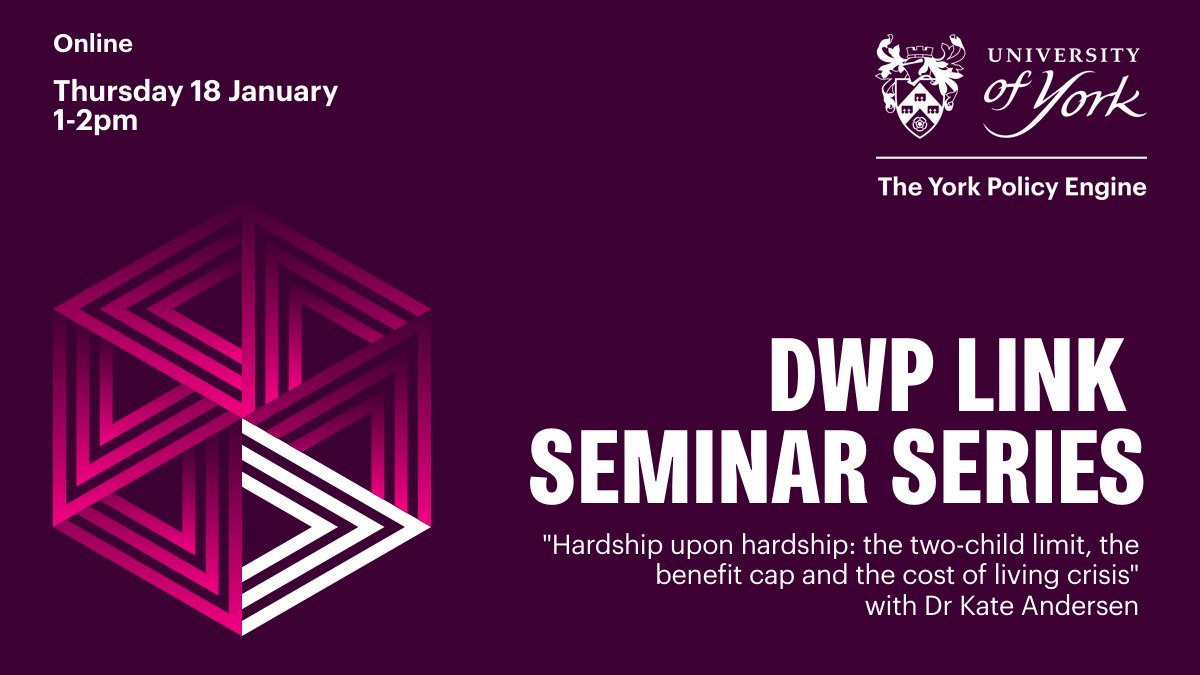 Join @KateAndersen_ as she explores the impact of the two-child limit and benefit cap policies on families and parents during the cost of living crisis. This online seminar takes place on 18 Jan and is part of the DWP LINK Seminar Series. Find out more: bit.ly/3HekRul