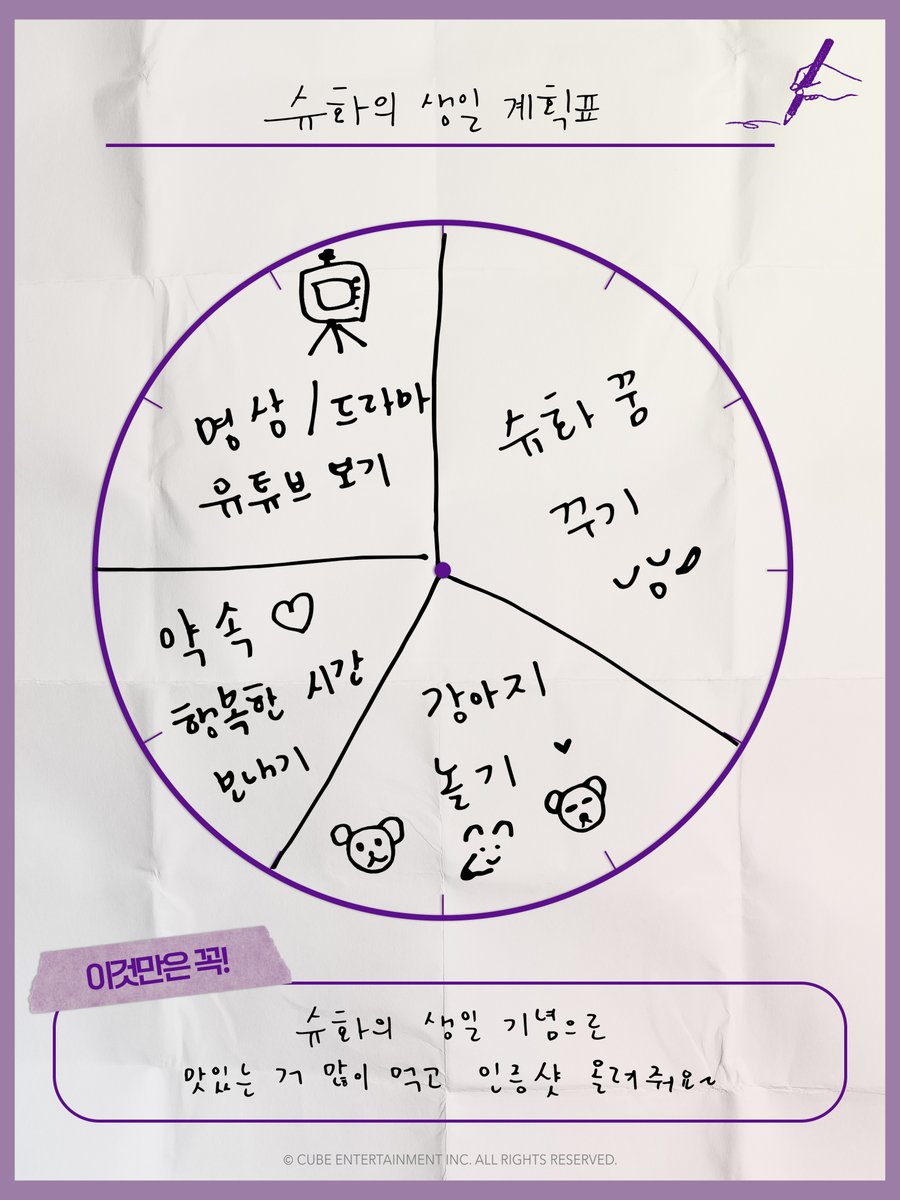 official_i_dle's tweet photo. [🎂] SHUHUA's BIRTHDAY PLAN 🗓

슈화의 생일 계획표가 도착했습니다!
슈화의 생일을 함께하는 순간을 해시태그와 함께 공유해 주세요 💝

#여자아이들 #GIDLE
#슈화 #SHUHUA
#슈화와_생일을_함께하슈 https://t.co/n58bAUKZi3