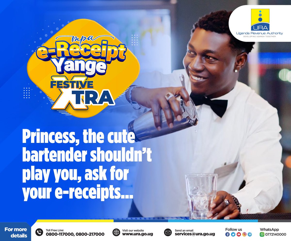 As we head into the weekend, don’t be confused by the waiters’ looks & forget to demand for your E-receipt. It is your civic duty and when you submit it on the #MpaEReceiptYange app, you could win some prizes.

Download it here:
play.google.com/store/apps/det…

apps.apple.com/ug/app/mpa-e-r…