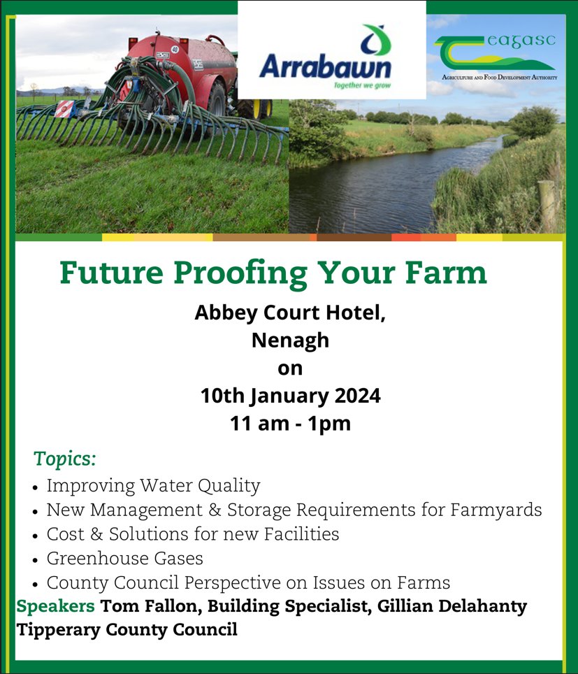 Arrabawn (@arrabawncoop) on Twitter photo Future Proofing Your Farm Event next Wednesday January 10th at 11am in the Abbey Court Hotel. All welcome. <a href="/teagasc/">Teagasc</a> <a href="/TeagascEnviron/">Teagasc Environment</a> <a href="/TeagascSignpost/">TeagascSignpost</a> <a href="/DairySusIreland/">Dairy Sustainability Ireland 🐮💧🌱</a> <a href="/DairyIndustryIE/">Dairy Industry Ireland</a> Future Proofing Your Farm Event next Wednesday January 10th at 11am in the Abbey Court Hotel. All welcome. <a href="/teagasc/">Teagasc</a> <a href="/TeagascEnviron/">Teagasc Environment</a> <a href="/TeagascSignpost/">TeagascSignpost</a> <a href="/DairySusIreland/">Dairy Sustainability Ireland 🐮💧🌱</a> <a href="/DairyIndustryIE/">Dairy Industry Ireland</a>