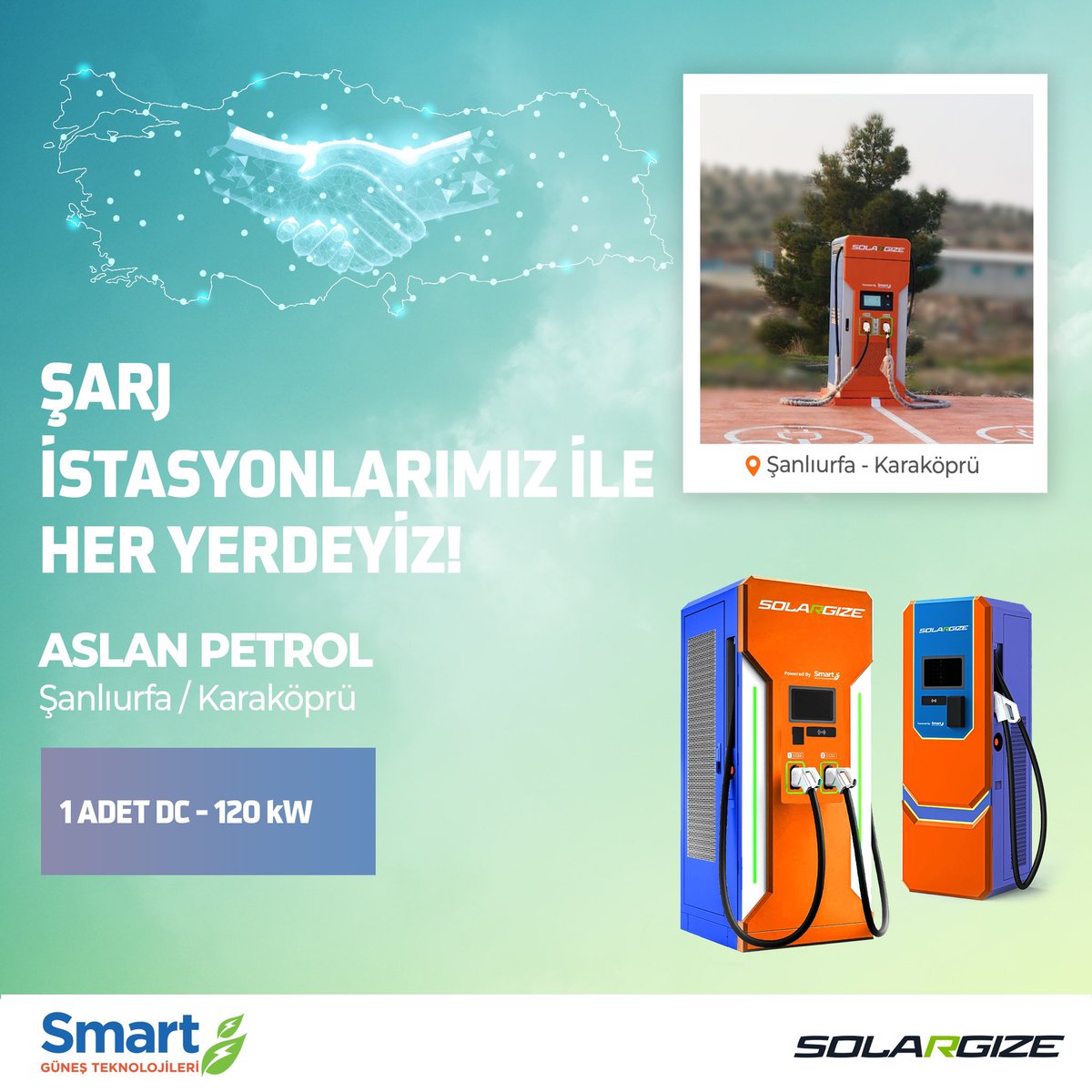 smartsolargize's tweet photo. Solargize Şarj İstasyonlarımız ile her yerdeyiz!
Şanlıurfa/Karaköprü Bayimiz “Aslan Petrol” ile hizmetinizde! ⚡️
#SolargizeAilesi #ElektrikliAraçlar #Solargize #GeleceğeBağlan #Sürdürülebilirlik #ElektrikliOtomobil #PoweredBySmart #FacestotheSun #ConnectToTheFuture https://t.co/Xta7IYs1fy