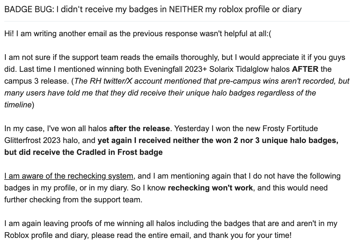 fvriedew's tweet photo. guys i formatted it in bold now do yall think rh support will actually read my email and give a proper response 😭
#royalehigh #royalehighbugreport #royalehighbug @RoyaleHighValks https://t.co/G5UzSOHM0e