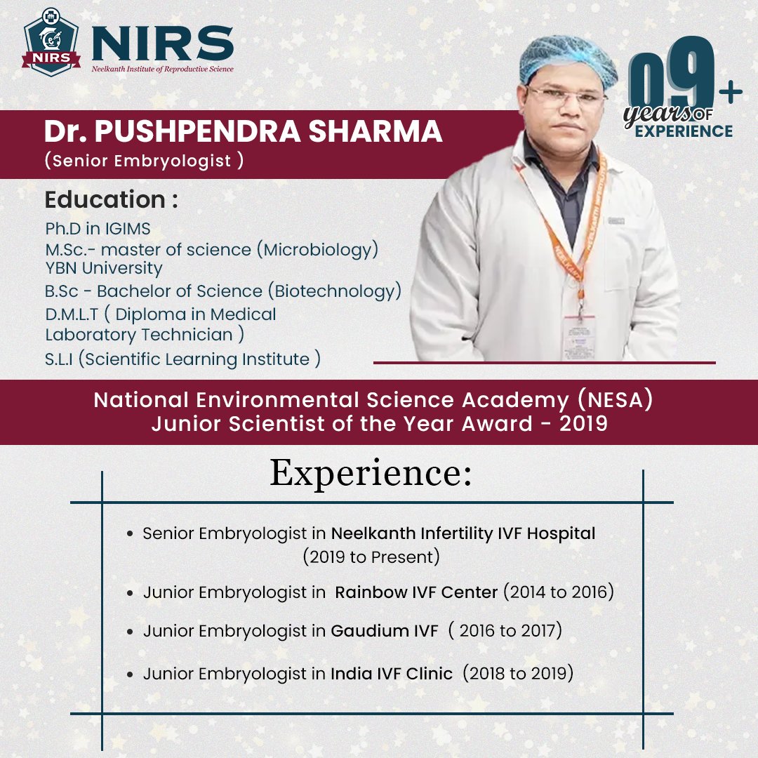 NirsAcademy's tweet image. Meet Our Top Embryology Faculty DR . PUSHPENDRA SHARMA -Senior Embryologist at Neelkanth Infertility &amp;amp; IVF Hospital Gurgaon.
.
.
Get Hands-On-Training in Our Embryology Courses. Enquire Now!
.
ivfcoursesindia.com
#NIRS #nirsacademy #Infertilitycourse #embryologycourse