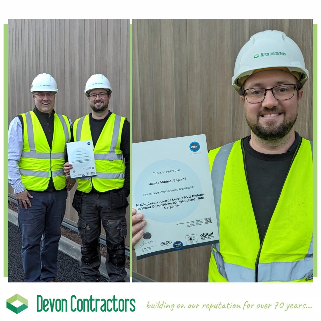 Kicking off 2024 at Devon Contractors, with James England formally completing his apprenticeship! James has continued the great work his father started over 37 years ago in Devon Contractors and we would like to think he will develop and evolve in the same manner🙌