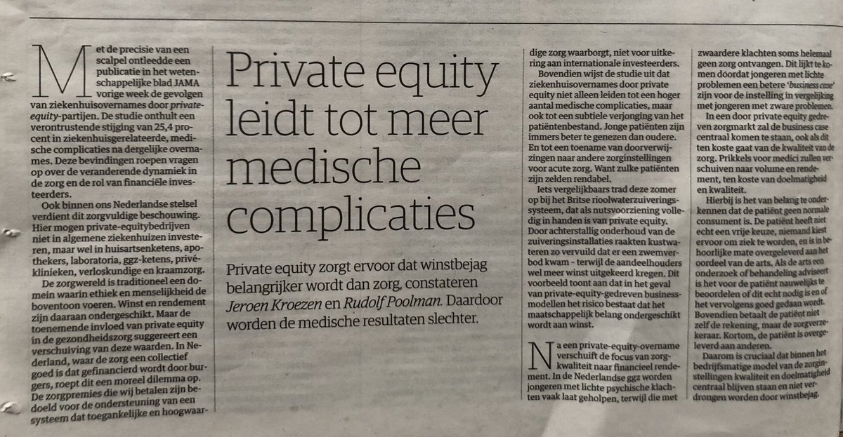 kolderveen's tweet photo. ‘Private equity leidt tot meer medische complicaties’
@nrc

Willen we dat? https://t.co/WpBwiWJRFg