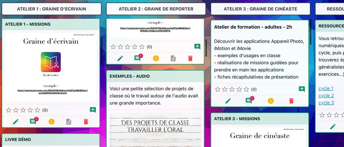 🚧chantier du jour🛠️ ➡️Mettre au propre et partager avec la team #ERUN #FormateurNumerique mes scénarios d’atelier-découverte de qq appli par thématique : - graine d’écrivain (écrit) - graine de reporter (oral) - graine de cinéaste (vidéo) Exemples d’usage + missions pas-à-pas