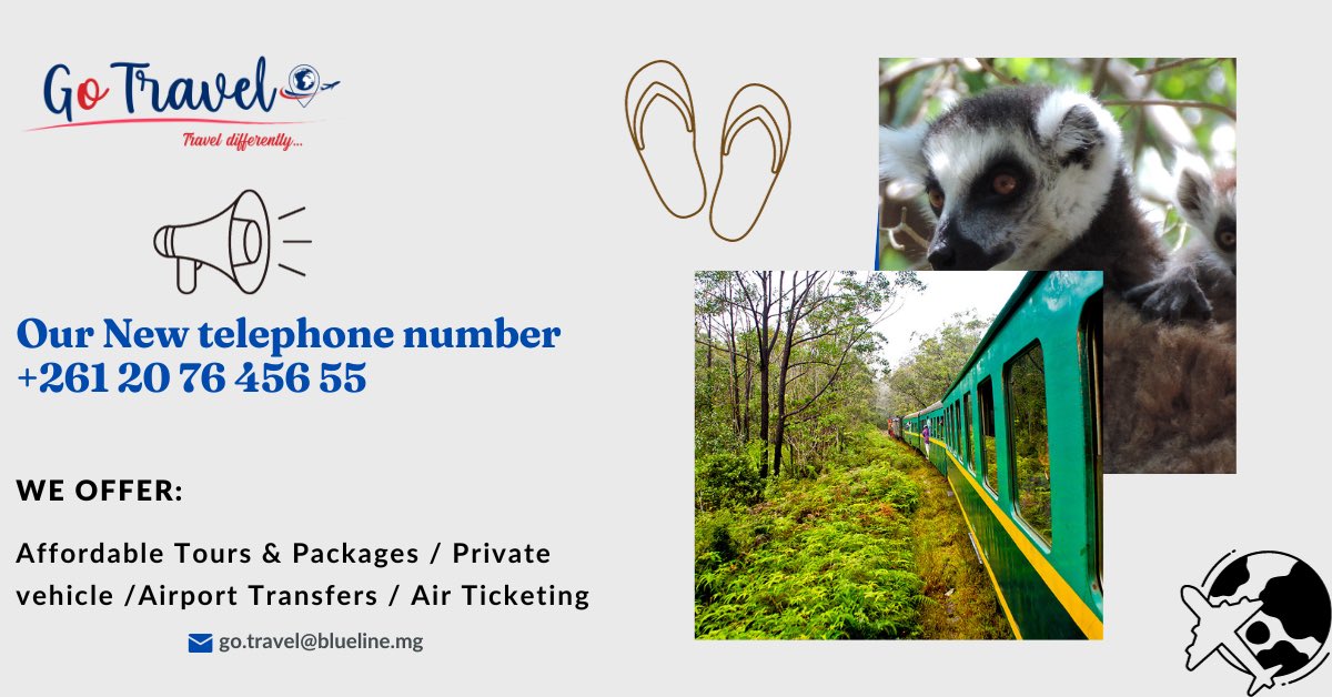 GoTravelMada's tweet photo. ‼️‼️News from GO Travel Madagascar
Please pay attention to our new telephone number. ‼️‼️
#MyMadagascar https://t.co/1PTmvMtn8p