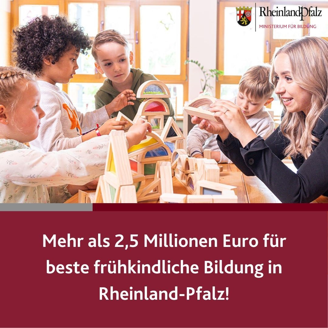 Mehr als 2,5 Mio. € für die beste frühkindliche Bildung! 
13 Aus- und Neubaumaßnahmen und 315 neue Betreuungsplätze in Kitas profitieren davon, damit Familie und Beruf gut vereinbar sind und unsere Kleinsten bestmöglich gefördert und betreut werden.

bm.rlp.de/service/presse…