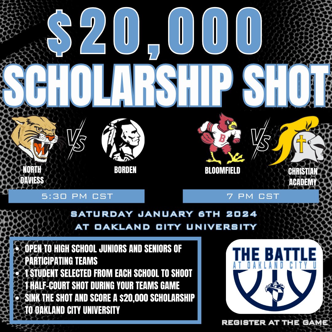 For and junior or senior attending the Basketball Game Saturday at OCU. Register for a half court shot