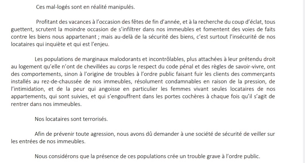 On comprend mieux le ton incisif & agacé du juge administratif des référés. Pour certains propriétaires parisiens, les mal-logés seraient des 'populations de marginaux malodorants & incontrôlables', qui guetteraient l'occasion d'agresser des femmes... (x.com/QuestiauxLorra…)