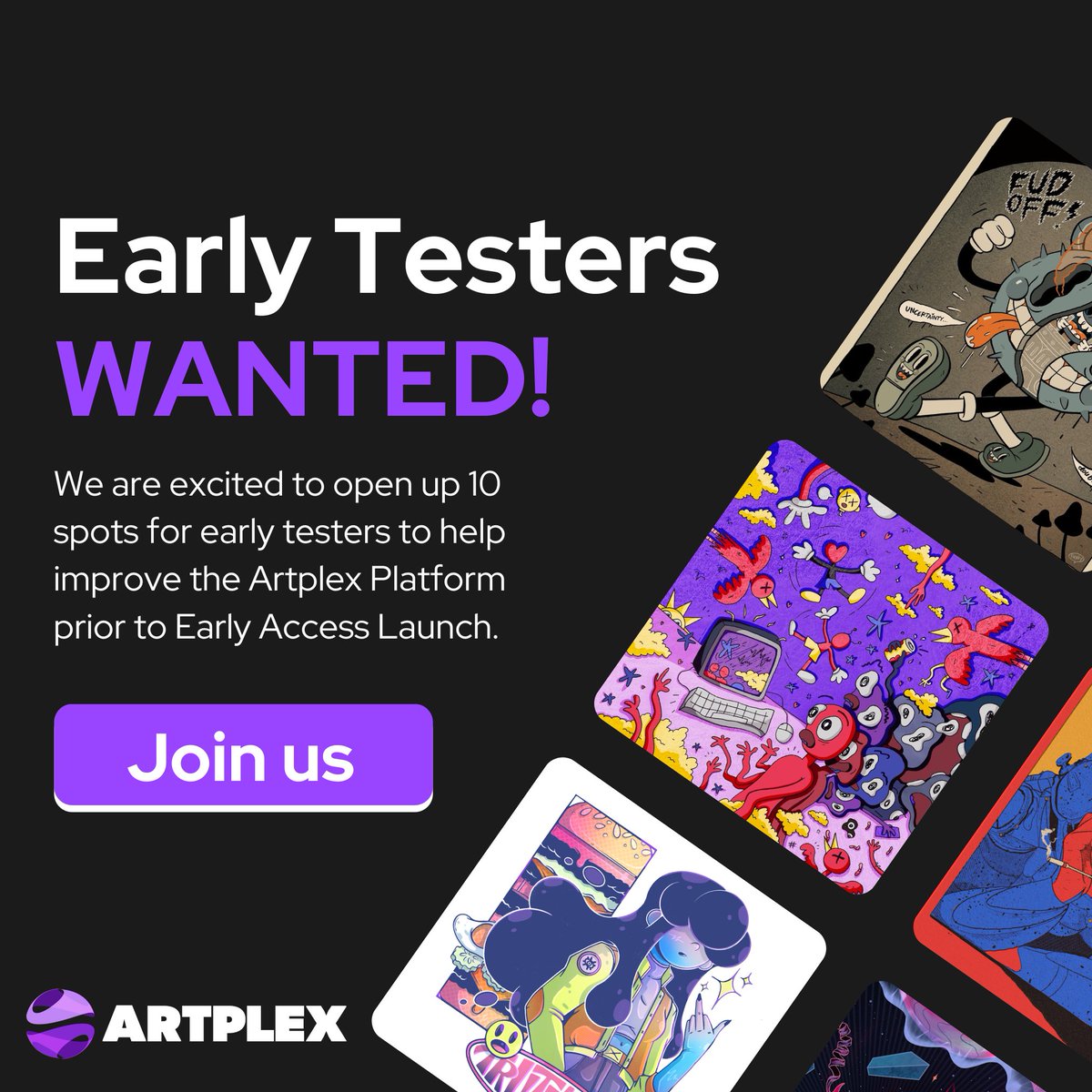 artplexio's tweet photo. 🚨Exciting times ahead! 🚨

We're opening up exclusive early tester positions for Artplex's NFT art marketplace. 

Want to be among the first to experience it and give feedback? Let us know! 👇🧵 https://t.co/HGvkYqmeJB